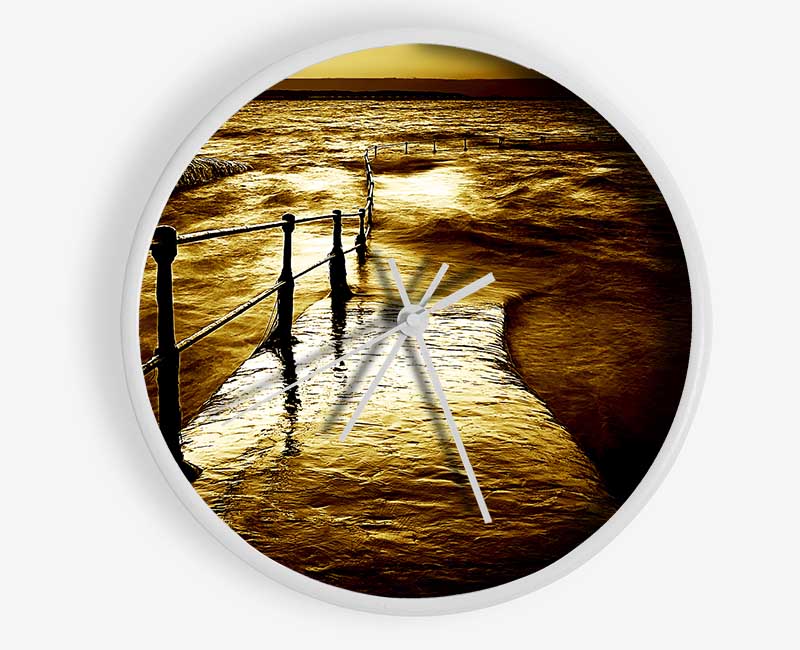 Stunning Brown Ocean Walkway Clock - Wallart-Direct UK