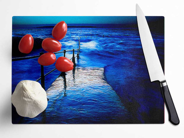 Stunning Blue Ocean Walkway Glass Chopping Board