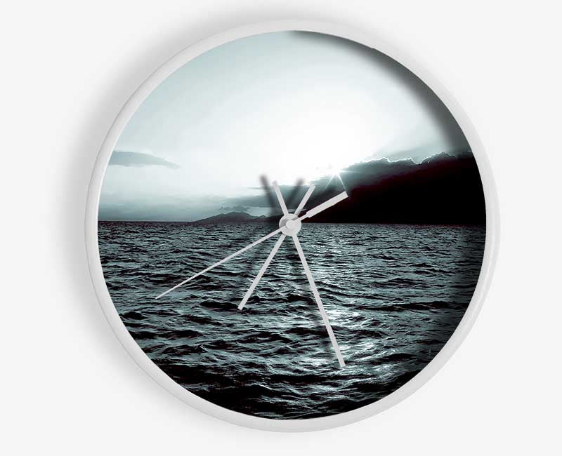 Steel Grey Ocean Sunrise Clock - Wallart-Direct UK