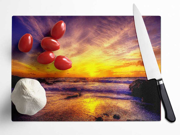 Paradise Beach With Blazing Skies Glass Chopping Board