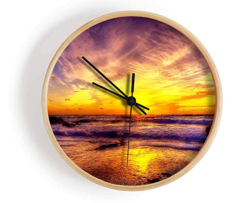 Paradise Beach With Blazing Skies Clock - Wallart-Direct UK