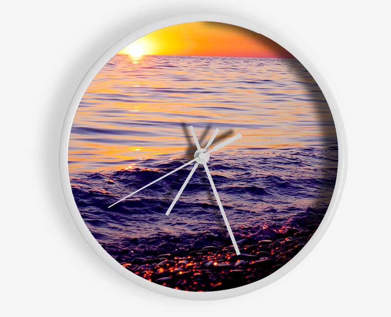 Orange Sunset Ocean Glisten Clock - Wallart-Direct UK