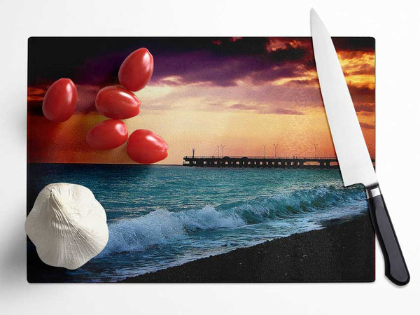 Ocean Waves At Daybreak Glass Chopping Board