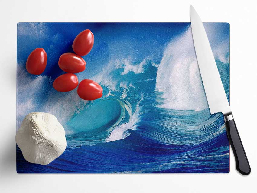 Huge Crashing Blue Ocean Wave Glass Chopping Board