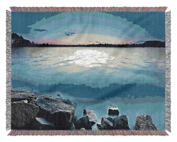 Ice Blue Ocean Rocks Woven Blanket