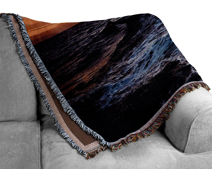 Golden Waves Crashing Woven Blanket