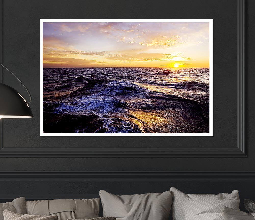 Golden Waves Crashing Print Poster Wall Art