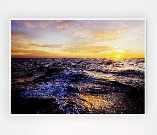 Golden Waves Crashing Print Poster Wall Art