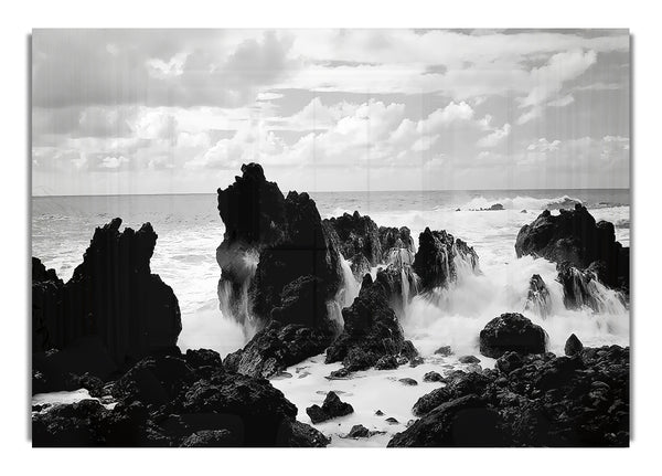 Crashing Waves Over Rocks B~w