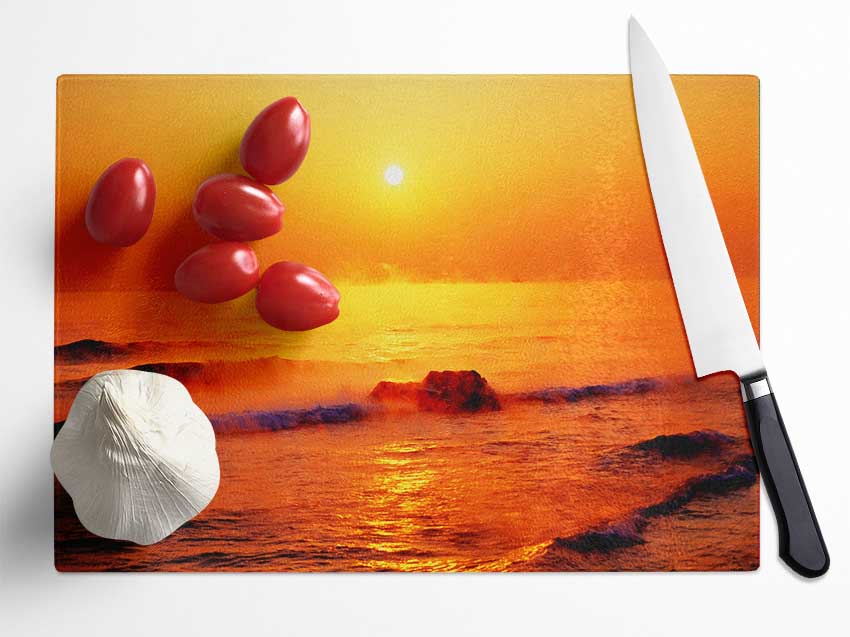 Crashing Waves At Sunset Glass Chopping Board