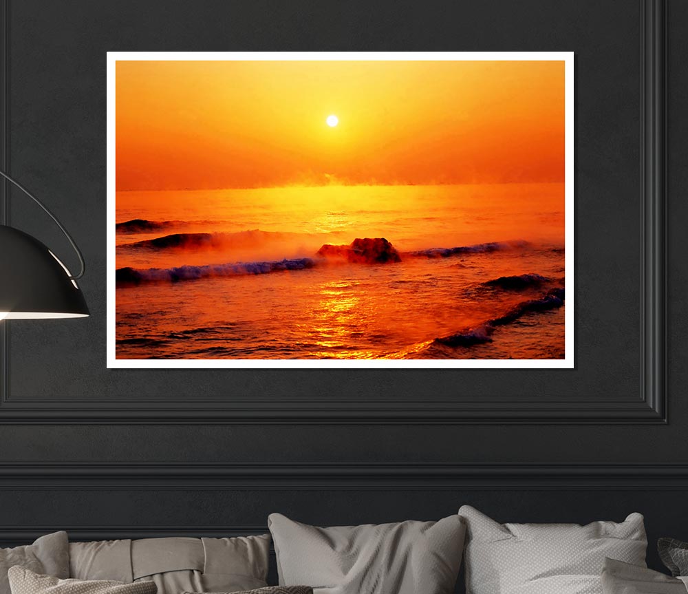 Crashing Waves At Sunset Print Poster Wall Art