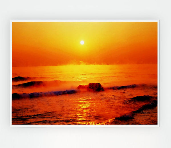 Crashing Waves At Sunset Print Poster Wall Art