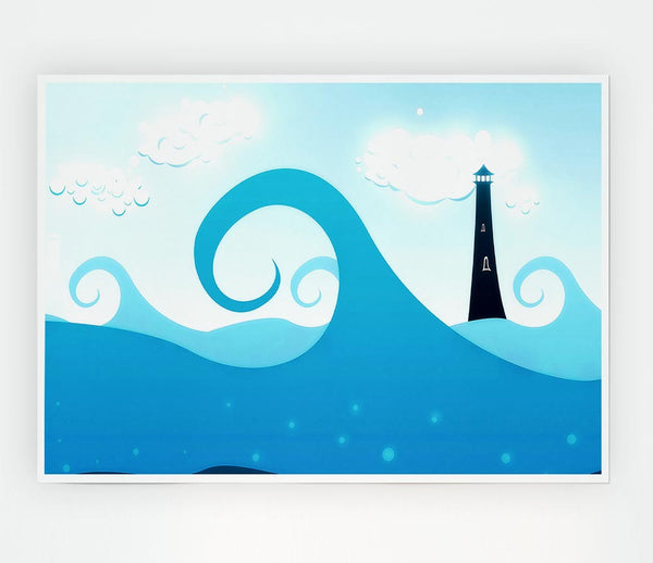 Blue Waves Print Poster Wall Art