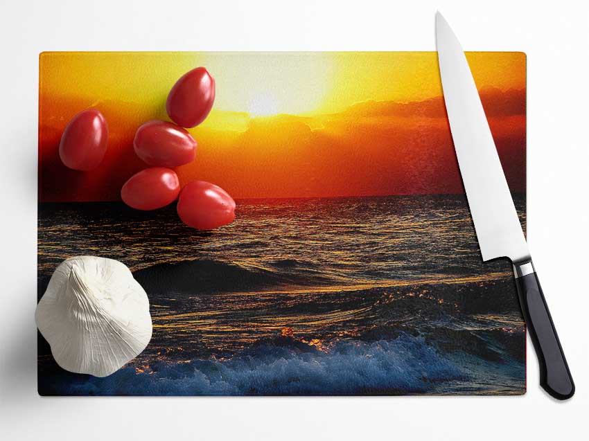 Blazing Sun Over The Crystal Ocean Glass Chopping Board