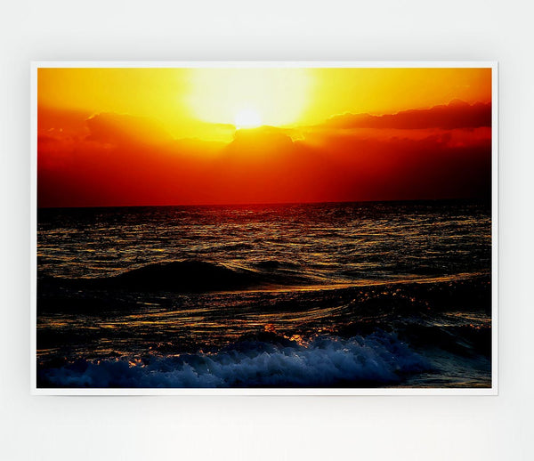 Blazing Sun Over The Crystal Ocean Print Poster Wall Art