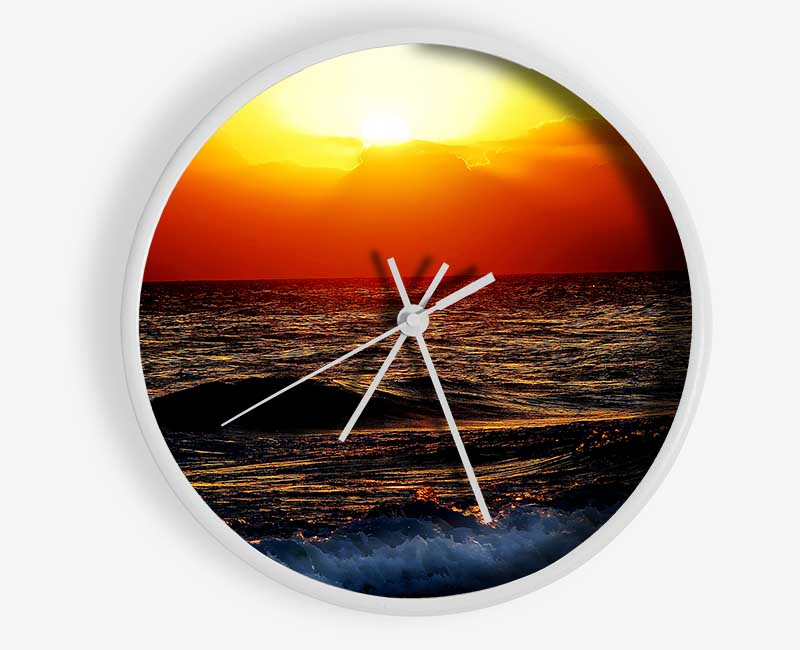 Blazing Sun Over The Crystal Ocean Clock - Wallart-Direct UK