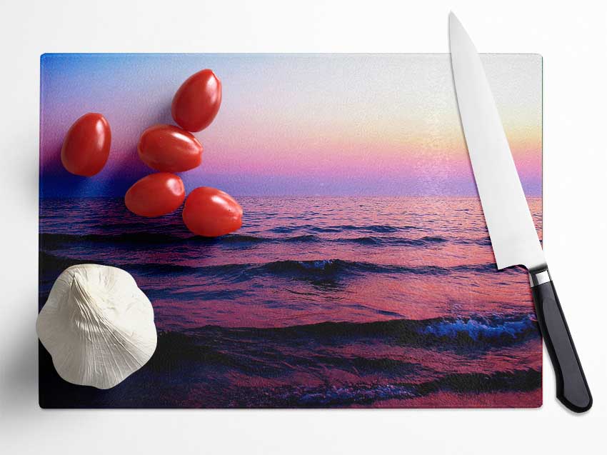 Pink n Purple Waves Of The Ocean Glass Chopping Board