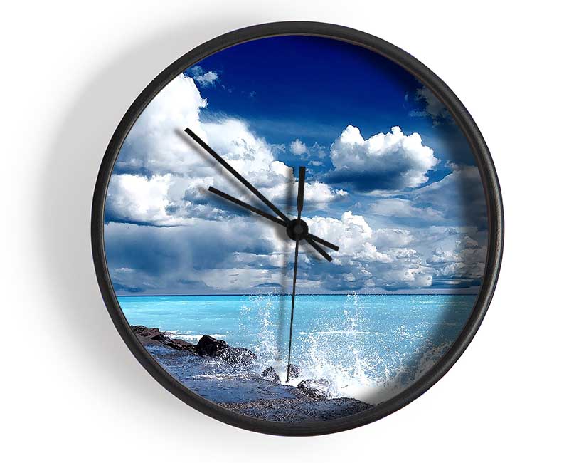 Gentle Waves Crashing In The Cloud Filled Sky Clock - Wallart-Direct UK