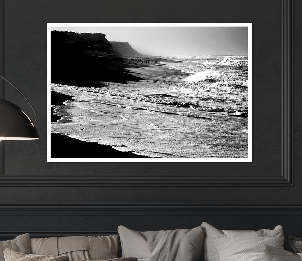 B N W Ocean Spray Print Poster Wall Art