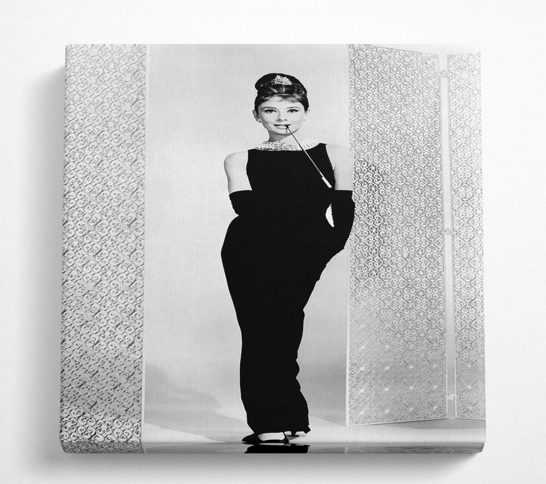 A Square Canvas Print Showing Audrey Hepburn Black Dress Square Wall Art