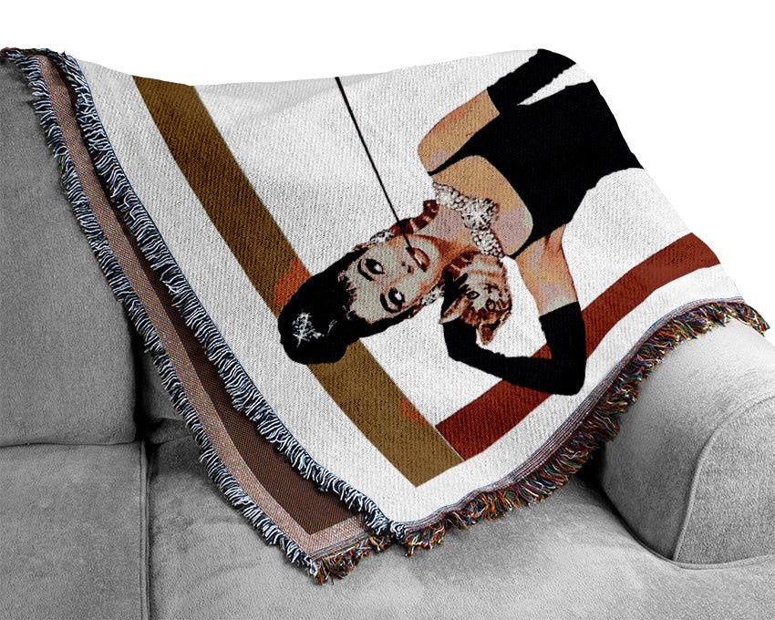 Audrey Hepburn Breakfast At Tiffanys Poster Woven Blanket