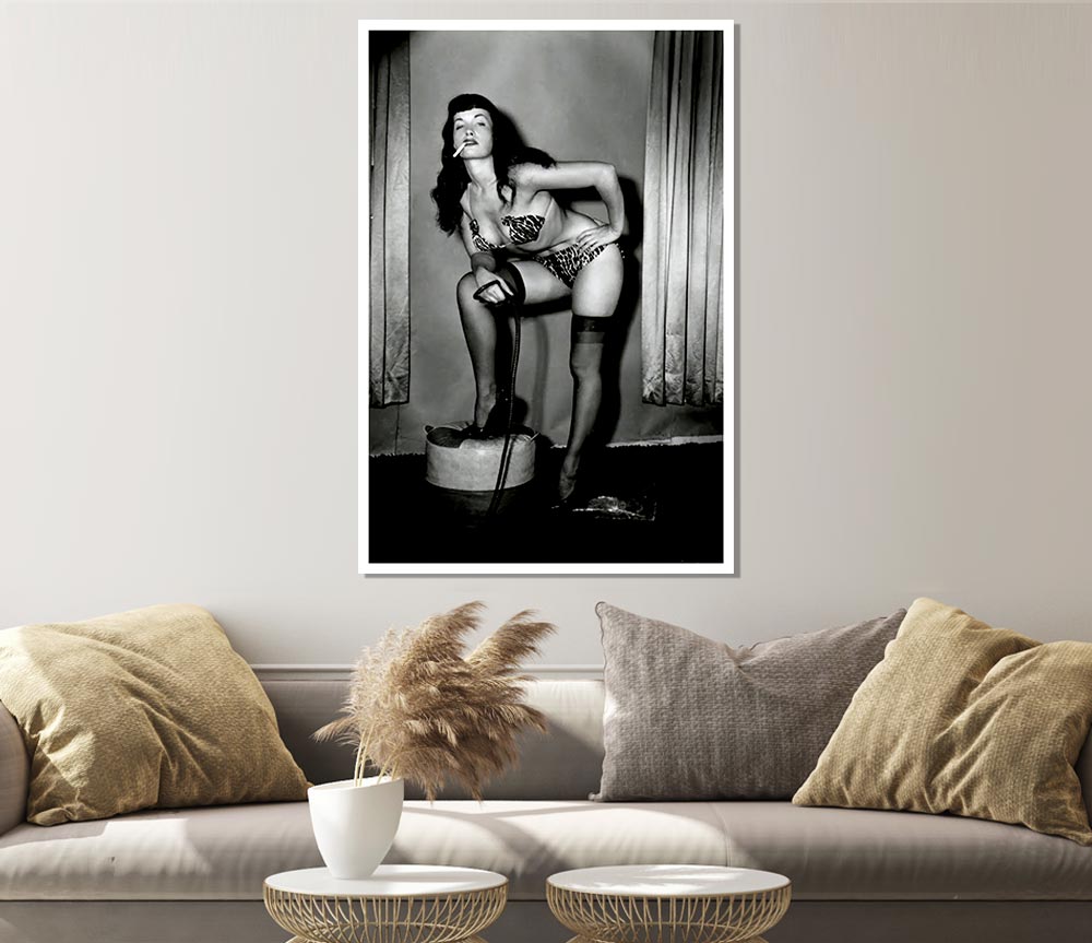 Bettie Page Whip Print Poster Wall Art