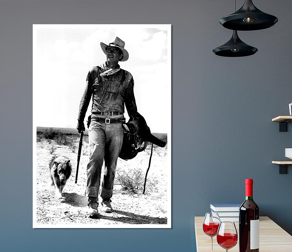 John Wayne With Dog Print Poster Wall Art