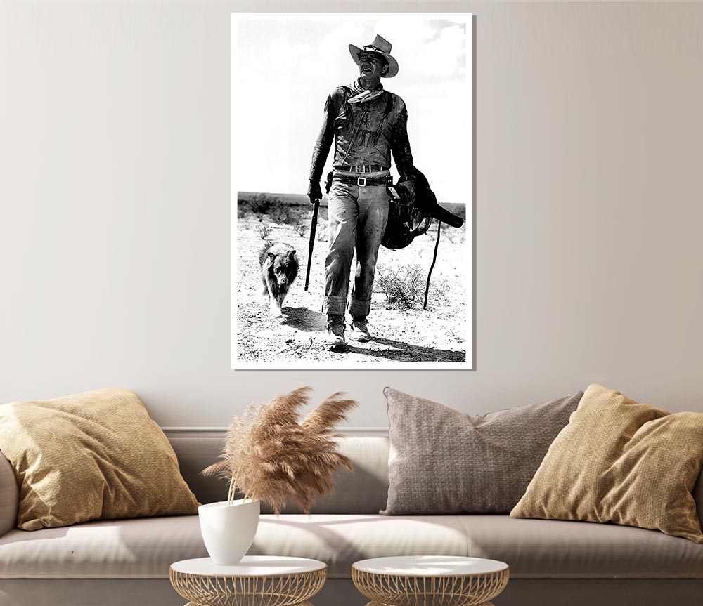 John Wayne With Dog Print Poster Wall Art