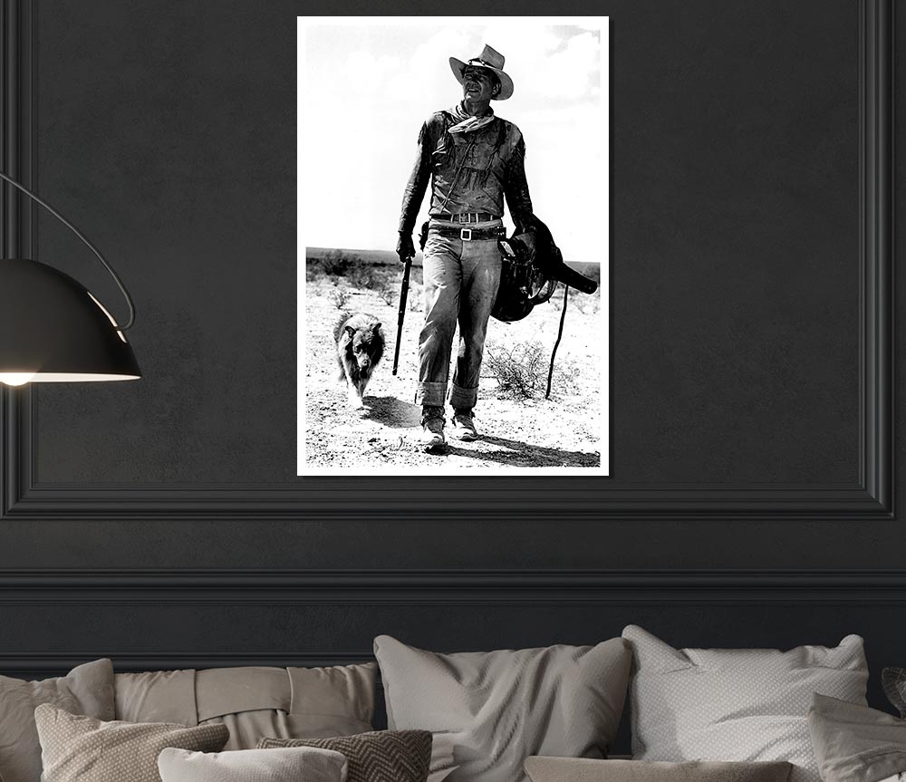 John Wayne With Dog Print Poster Wall Art