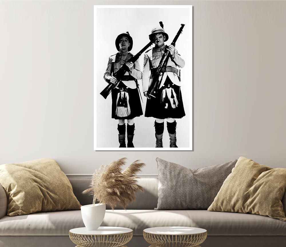 Laurel And Hardy Highland Scot Print Poster Wall Art