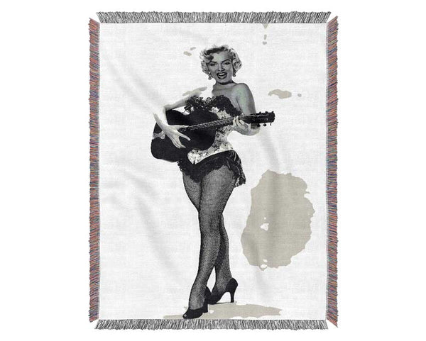 Marilyn Monroe Playing Guitar Woven Blanket