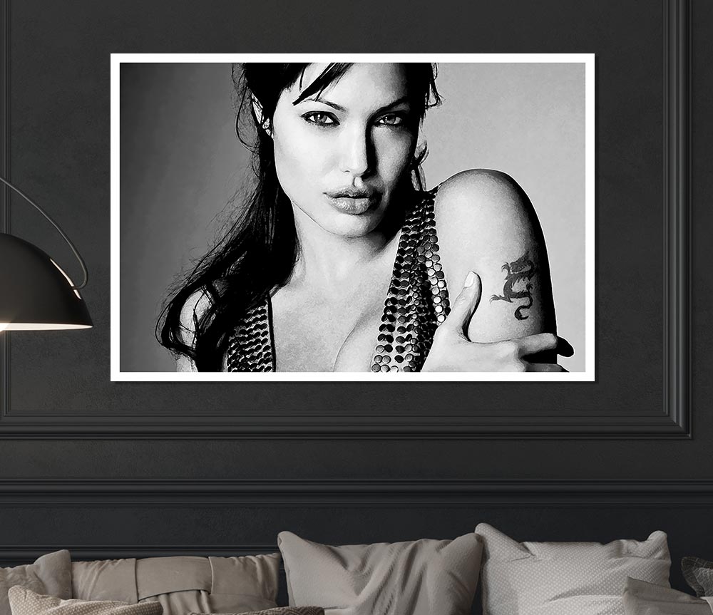 Angelina Jolie Dragon Tattoo Print Poster Wall Art