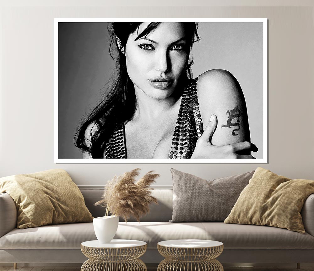 Angelina Jolie Dragon Tattoo Print Poster Wall Art