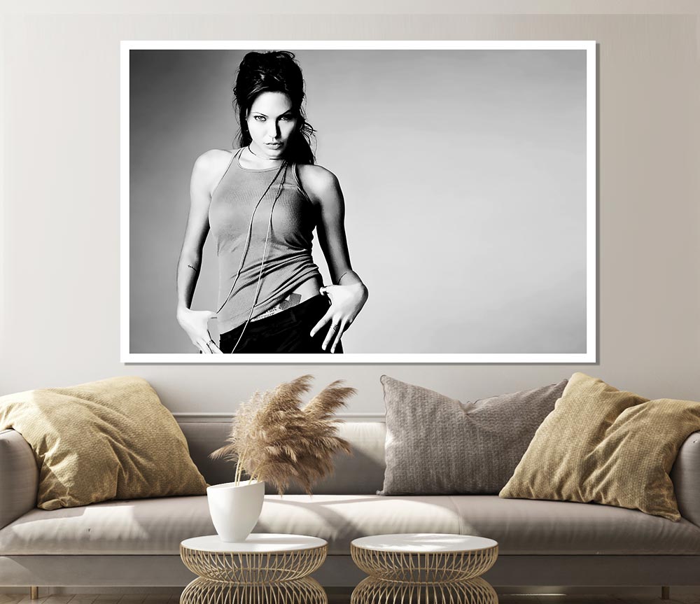 Angelina Jolie Sexy B N W Print Poster Wall Art