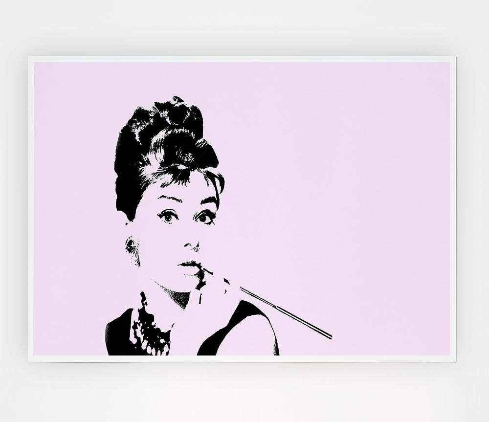 Audrey Hepburn Cigarette Pose Pink Print Poster Wall Art