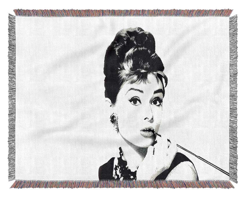 Audrey Hepburn Cigarette Pose White Woven Blanket