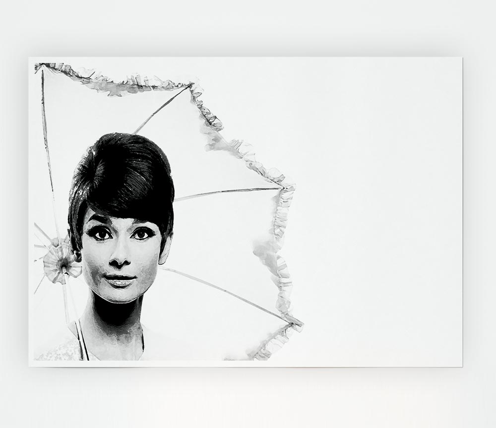 Audrey Hepburn Umbrella Print Poster Wall Art