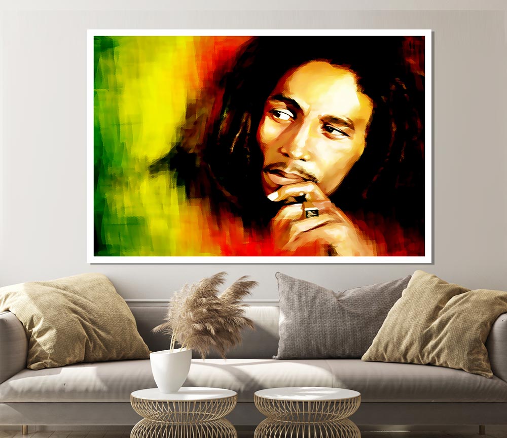 Bob Marley Red Yellow Green Print Poster Wall Art