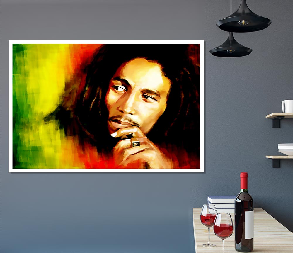 Bob Marley Red Yellow Green Print Poster Wall Art