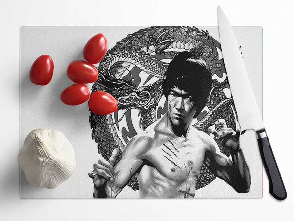 Bruce Lee Dragon B n W Glass Chopping Board