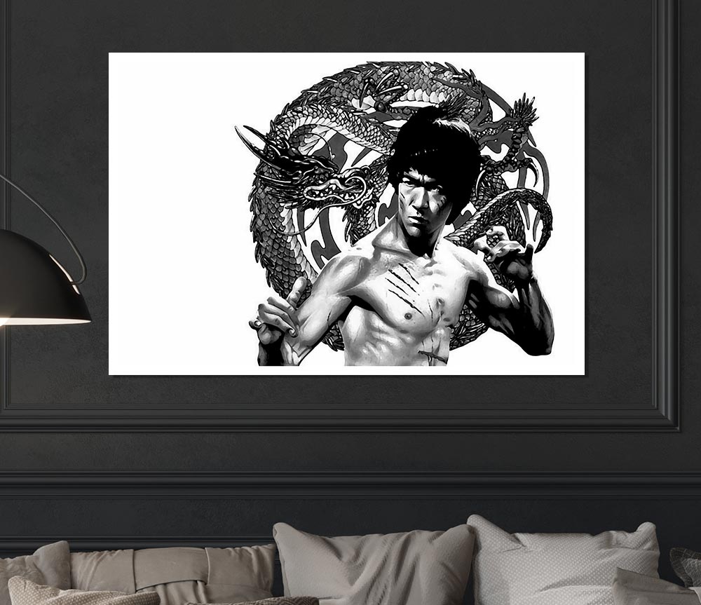 Bruce Lee Dragon B N W Print Poster Wall Art