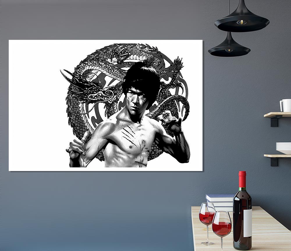 Bruce Lee Dragon B N W Print Poster Wall Art