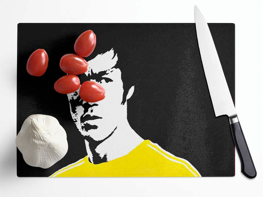 Bruce Lee Dragon Yellow Jump Suit Glass Chopping Board