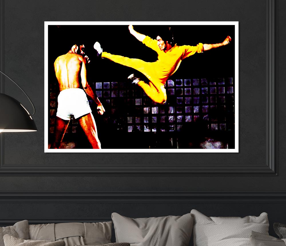 Bruce Lee Flying Kick Print Poster Wall Art