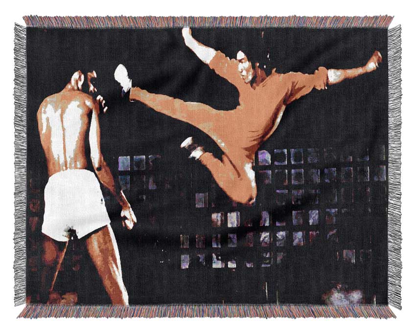 Bruce Lee Flying Kick Woven Blanket