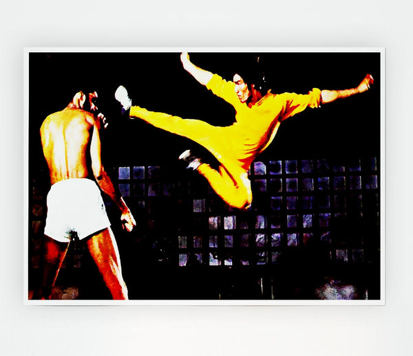 Bruce Lee Flying Kick Print Poster Wall Art