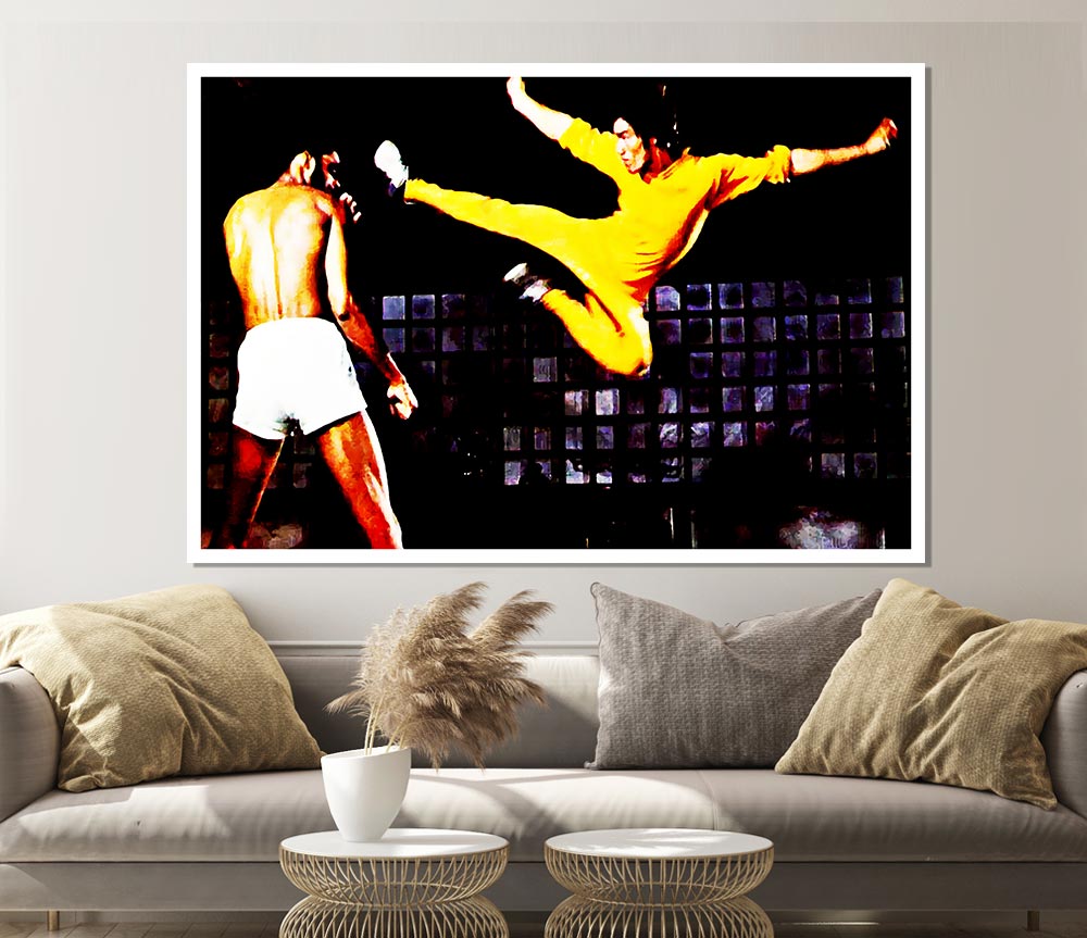 Bruce Lee Flying Kick Print Poster Wall Art