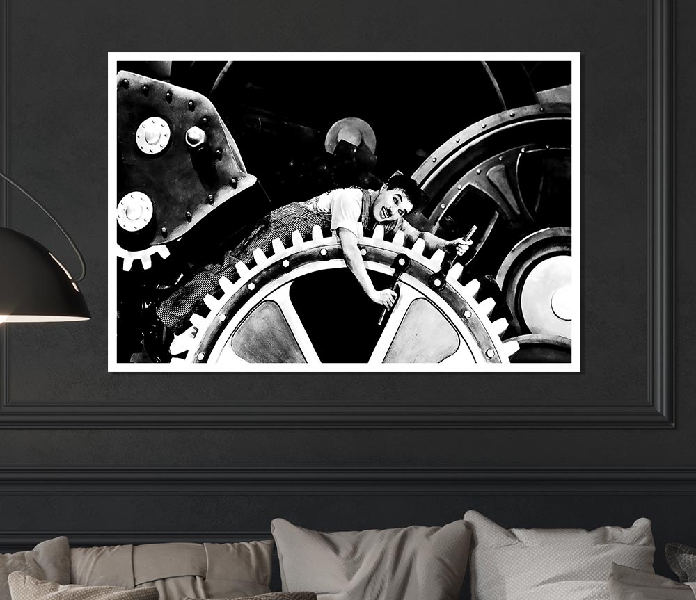 Charlie Chaplin Cogs Print Poster Wall Art