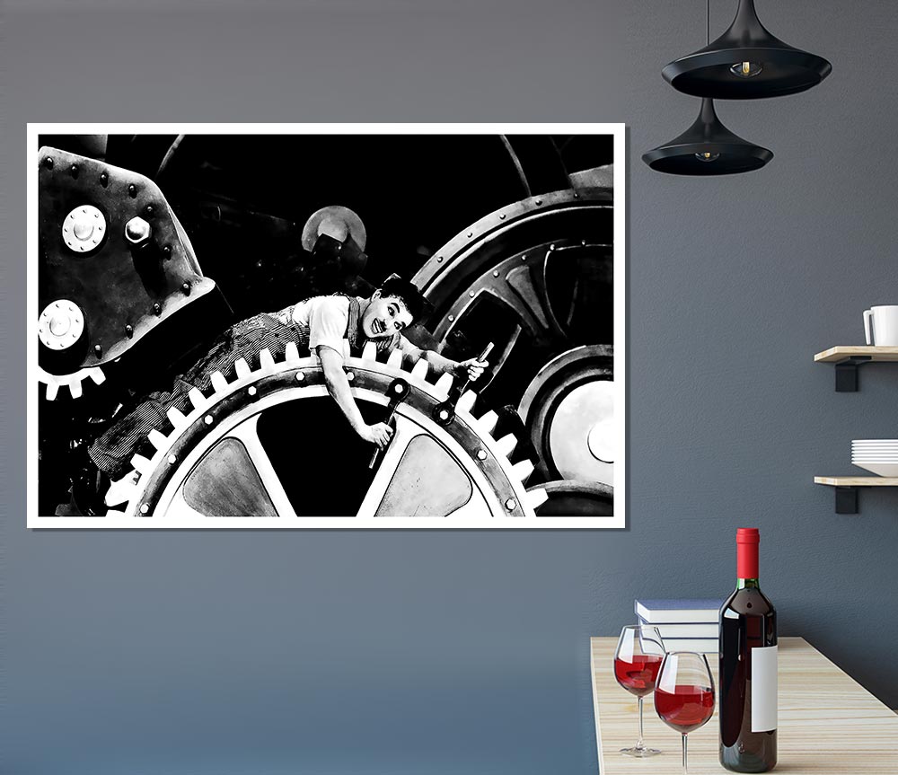 Charlie Chaplin Cogs Print Poster Wall Art