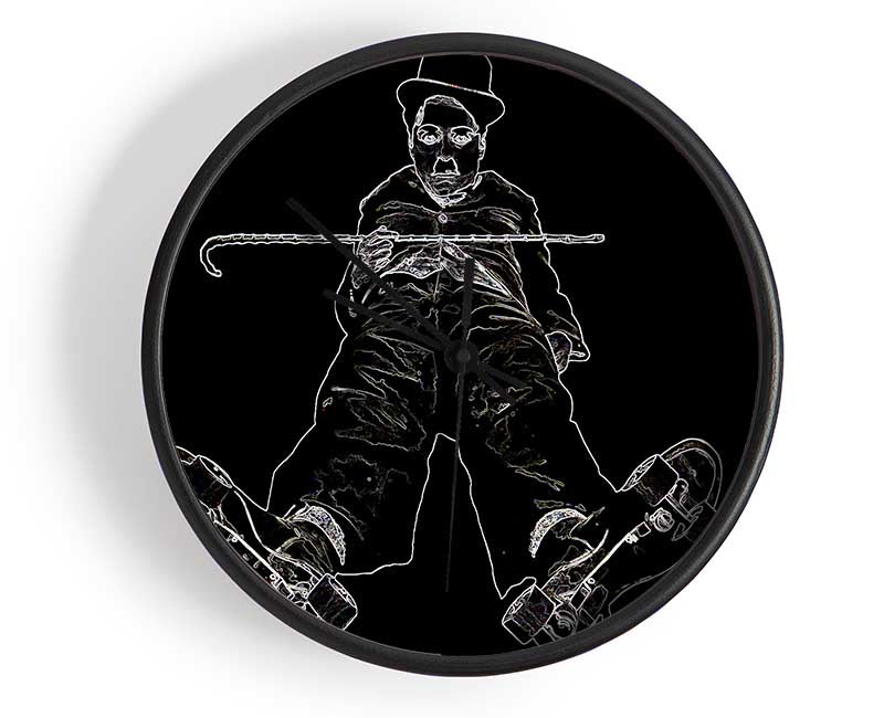 Charlie Chaplin White On Black Clock - Wallart-Direct UK